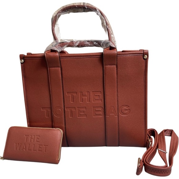 Designer BrownTextured The Tote Bag Set - Picture 4 of 9